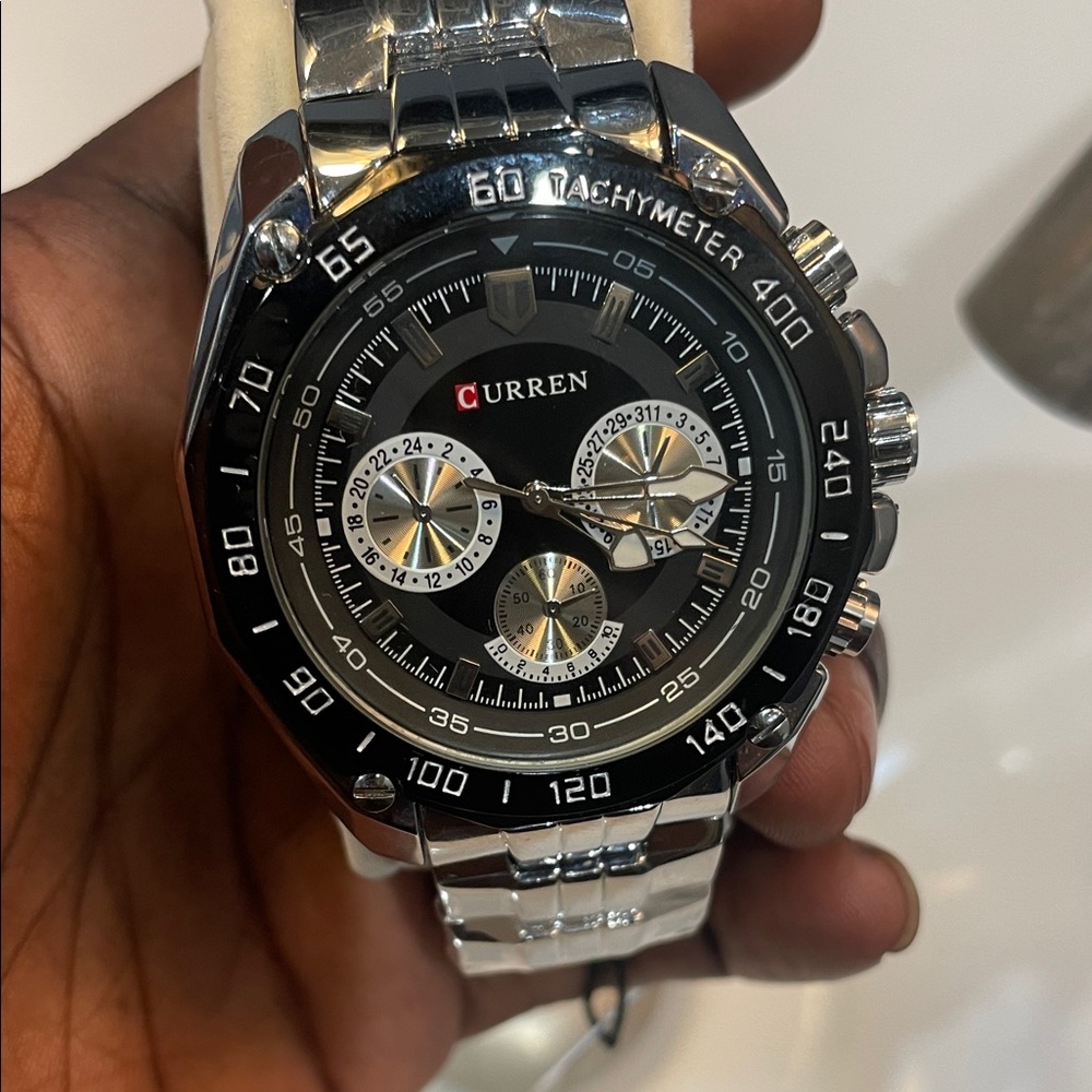 Curren Silver and Black Chronograph Watch